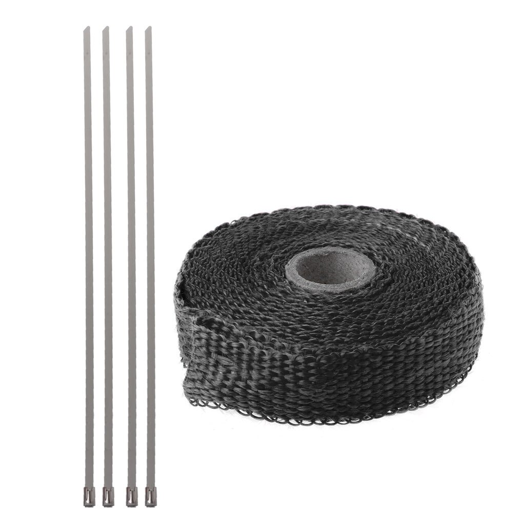 5M Car Motorcycle Turbo Manifold Heat Exhaust Wrap Tape Thermal Stainless Ties: Black