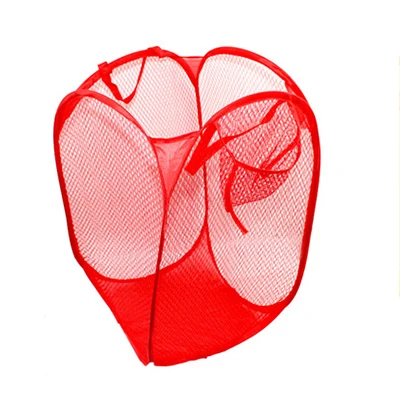Opvouwbare nylon net waszak Pop-up mesh Wassen Opvouwbare wasmand Zak Opbergmand: Rood