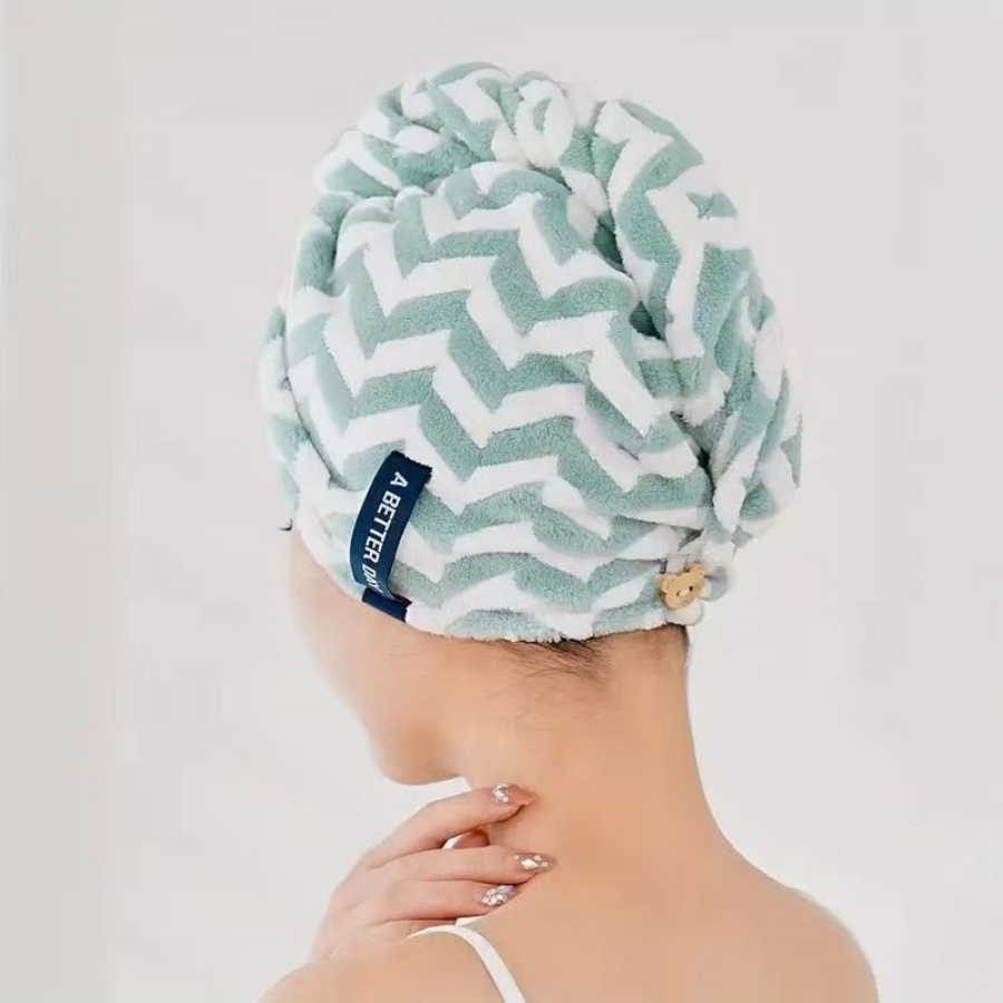 Serviette sèche pour cheveux en microfibre rayée, absorbante, douce au toucher, à séchage rapide, pour le bain, la plage et les voyages: Menthe