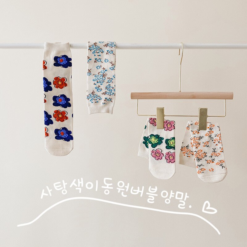 4Pairs/lot Baby Socks Spring Autumn Children Socks Korean Lovely Flower Cotton Kids Girls Tube Socks