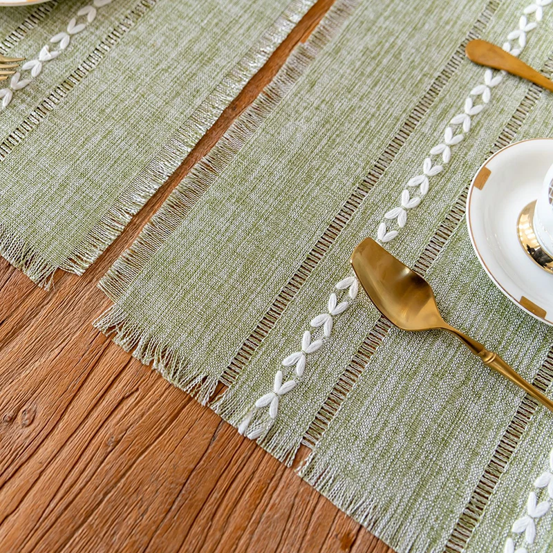 Mantel Individual a rayas de granja bohemia, color verde claro, 33x45cm, tapete de mesa rústico con borlas para decoración de cena de cocina, de boda y cumpleaños