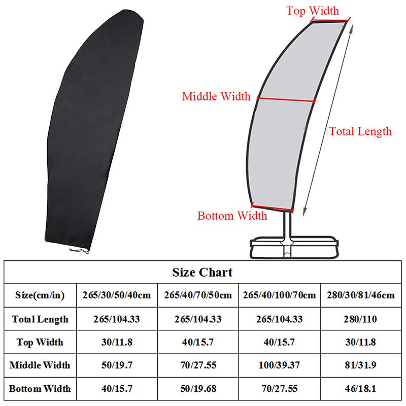 Solid Color Patio Parasol Waterproof Umbrella Cover Rain Cover Drawstring Dust Protective Case Outdoor Household Supplies