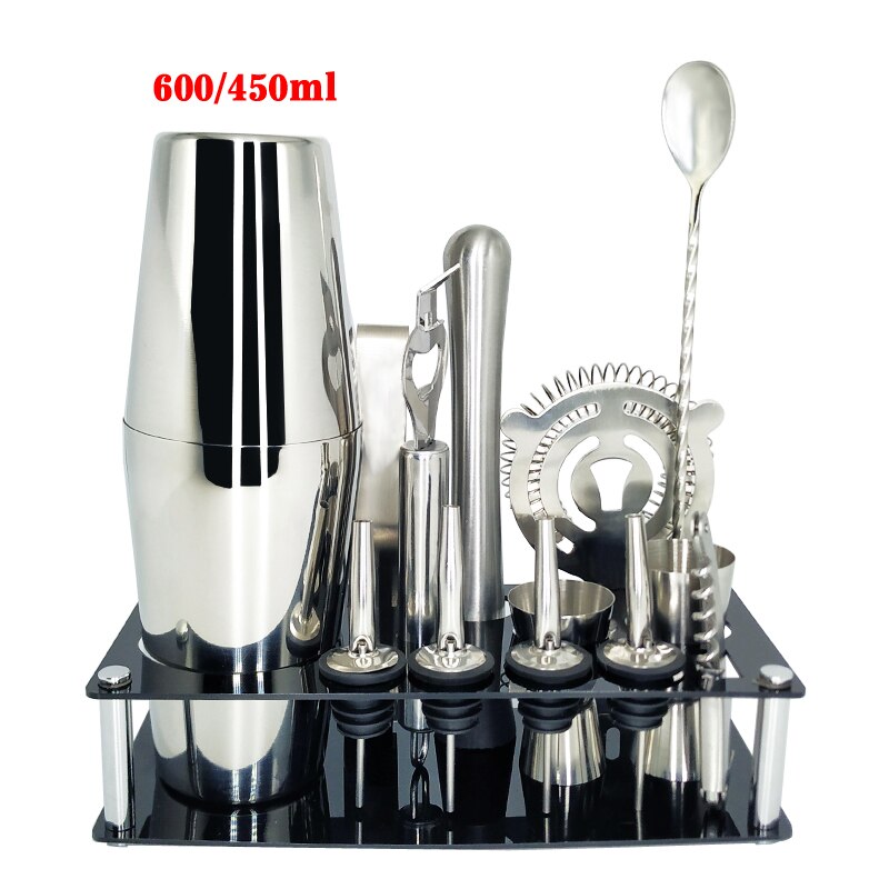 Bartending Kit Cocktail Shaker Set kit Bartender Kit shakers Stainless Steel Bar Tool Set with Stylish Stand: 15Pc 450600ml Rack