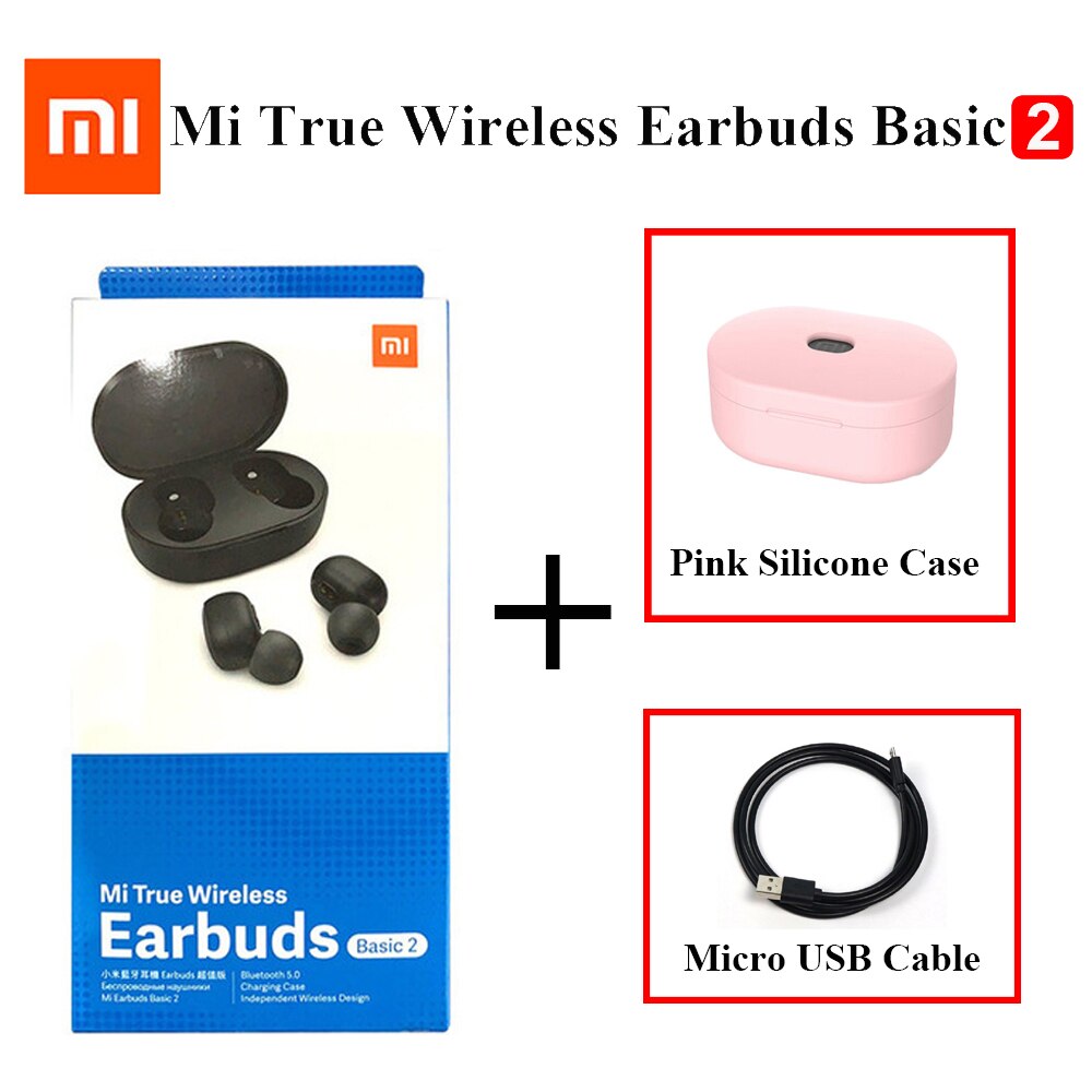 Xiaomi-auriculares Airdots 2 TWS versión Global, auriculares inalámbricos originales con Bluetooth 5,0, auriculares estéreo Mi True Wireless 2, TWSEJ061LS: Add USB Pink Case