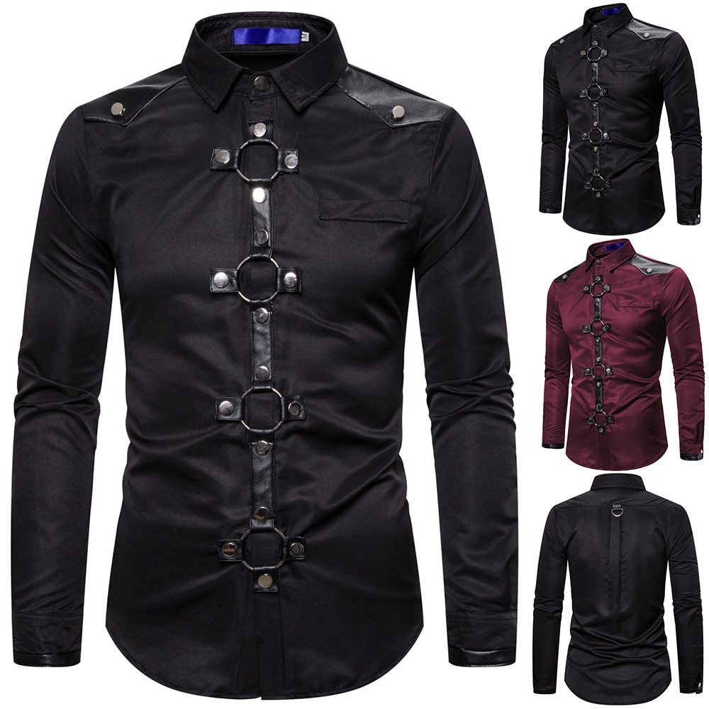 Camisa de estilo gótico con remaches para hombre, camisa de carga de Color sólido, ajustada, para , cantante, ropa de calle de escenario, nueva