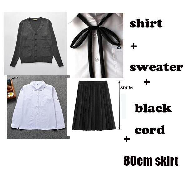 Japanese sailor suit long-sleeved school uniform student wear class Japanese JK uniform shirt long skirt coat three / set JK004: 80cm skirt set / L