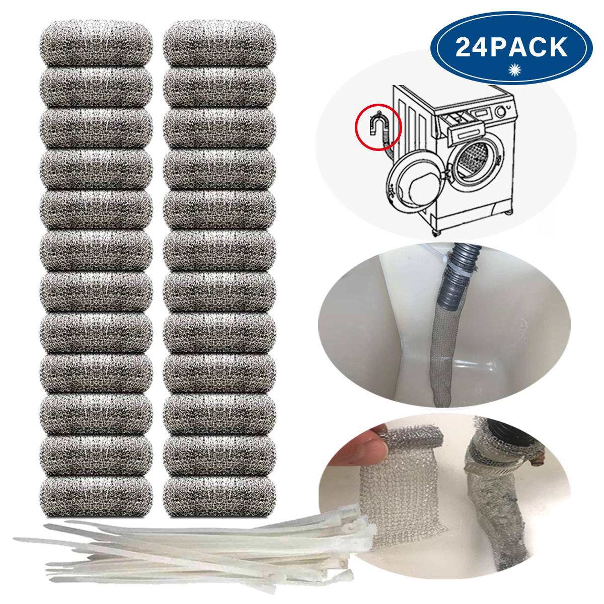 12/24 Pcs Washing Machine Lint Snare Filter Screen Stainless Steel Anti Rust Cleansing Washer Hose Lint Traps Mesh