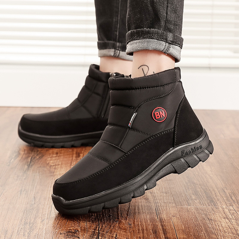 Botas de neve grossas de inverno sapatos de algodão masculino antiderrapante sola impermeável superior de meia idade sapatos de caminhada com zíper grande tamanho