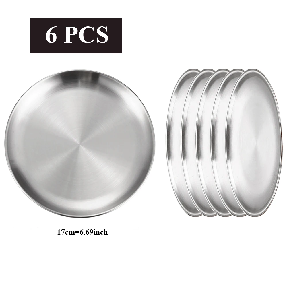 6Pcs Stainless Steel Plate Set BBQ Fried Chicken Barbecue Meat Plate Vegetable Fruit Storage Tray Party Cake Dessert Plate: light green