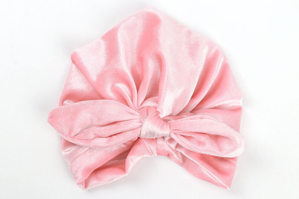 10 Kleuren Baby Hoofdbanden Rubber Oor Fluwelen Hoofdbanden Peuter Winter Warm Baby Tulband Beanie Hoed Elastische Head Band Hoofdtooi: Roze