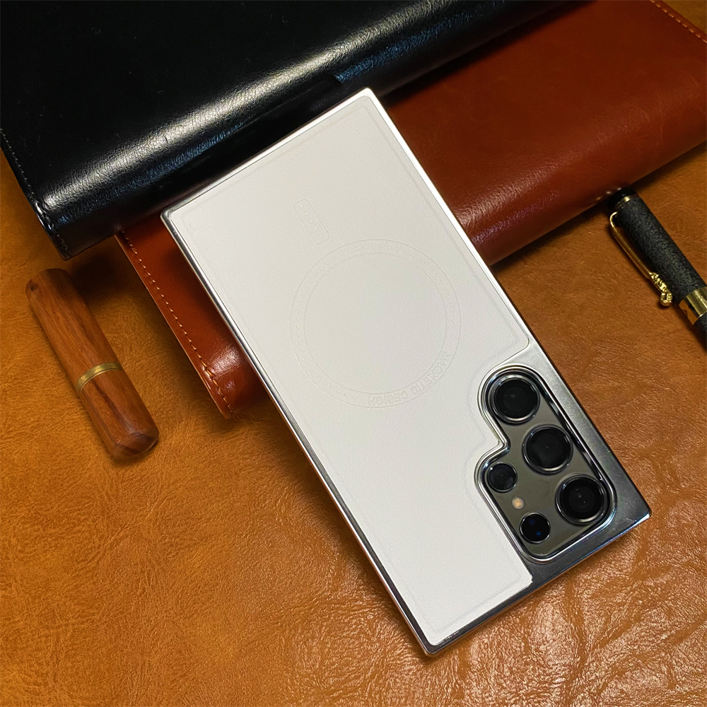 Étui magnétique en cuir à cadre souple plaqué , pour Samsung Galaxy S25 S24 S23 S22 Ultra Magsafe, Charge sans fil: ABS / BLEU CIEL