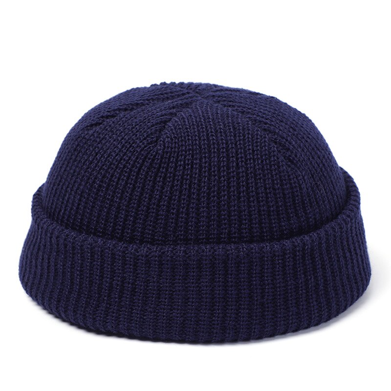 Strikhuer kalot mænd hue hue vinter retro uden skygge baggy melon kasket manchet docker fisherman hue hatte til kvinder mænd: Flåde