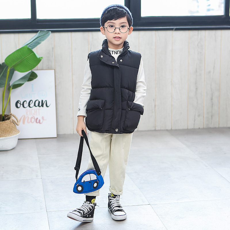 Chaleco de algodón para niños y niñas de 3 a 10 años, ropa de abrigo cálida informal con cremallera, cuello alto, Color sólido, Otoño e Invierno: 2 / 130