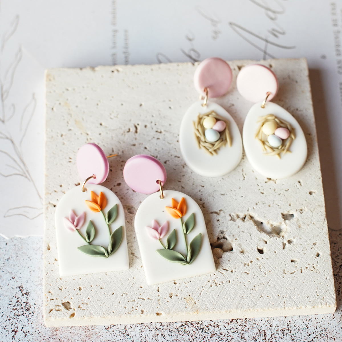 Moda alla moda Pasqua grappolo tropicale Fiori Nido d'uovo Multi forme Orecchini fatti a mano in argilla polimerica per accessori da donna Regalo