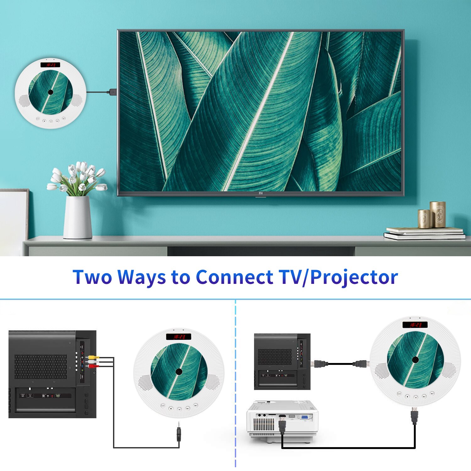 Upgraded Wall Mounted DVD Player Surround Sound CD Player Hifi FM Radio Bluetooth Portable Music Player with Remote Controller