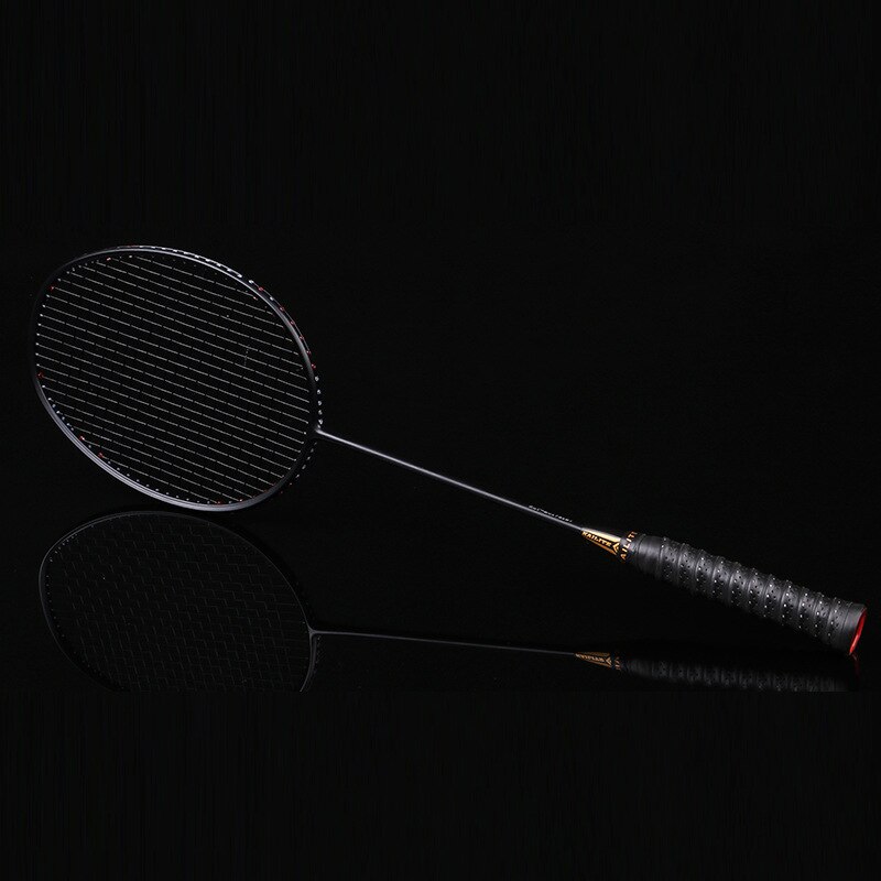 Ultralight 4U Carbon Strung Badminton Racket Badminton Racquet Fiber Grips and Wristband: Black