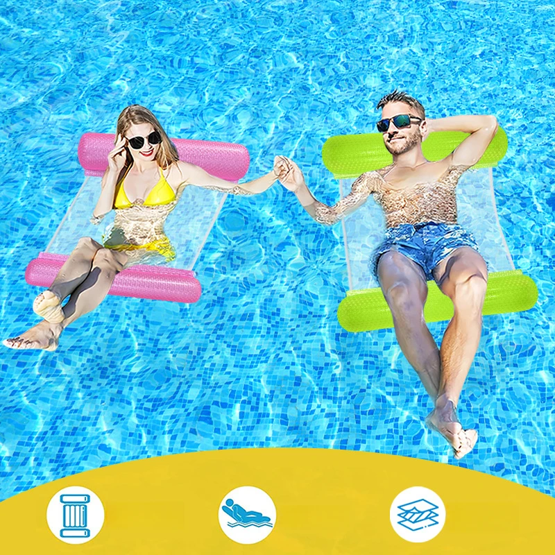Hamac d'eau flottant à 2 tubes avec filet, chaise longue de piscine gonflable nacrée pour adultes, indispensable pour la plage et l'été