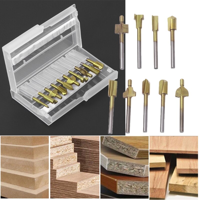 10 pezzi di frese per legno in titanio per Router adatto per Set di utensili rotanti codolo 1/8 \"