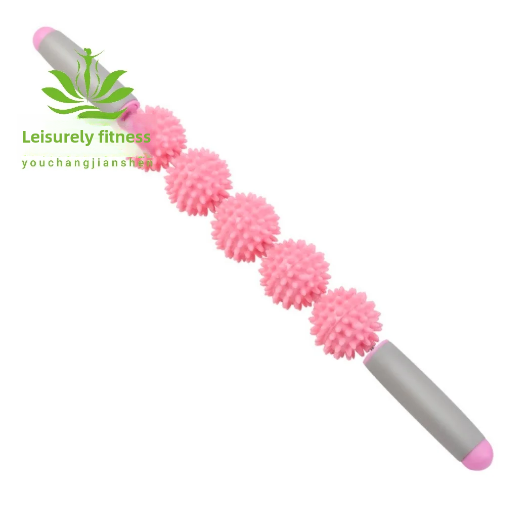 Yoga Fitness Massage Stick Wheel Roller Muscle Relaxation Handheld Ball Lupu Tai Kwu Five Ball Three Wheel Roller Stick: PURPLE