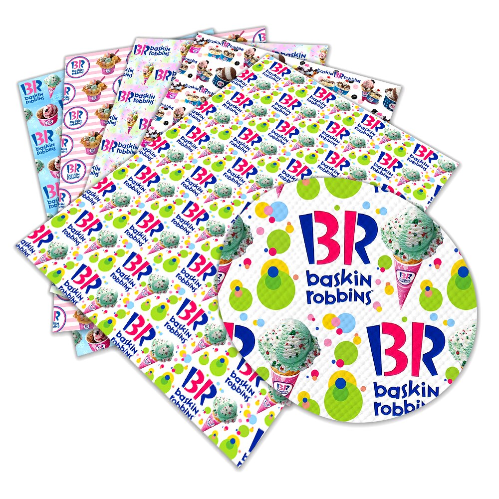 DIY 30 cm x 22 cm Baskin Robbins Ice-cream Pattern Solid Color Suede Synthetic Leather DIY Sewing Material