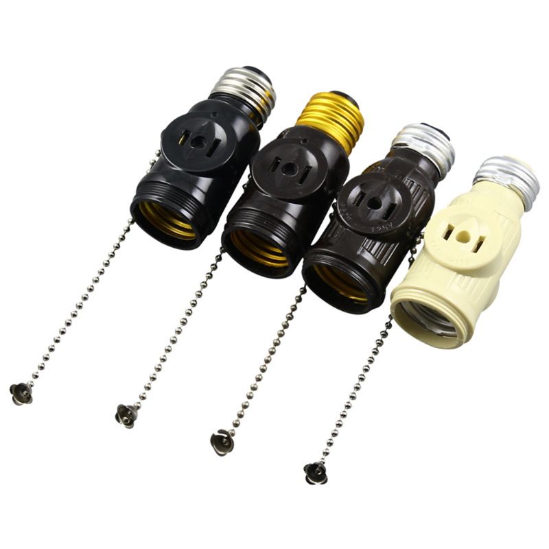 E26 Bulb Socket to 2 Outlet Adapter Light Holder Splitter with/without Pull Chain Switch for Workshop Garage Utility Room