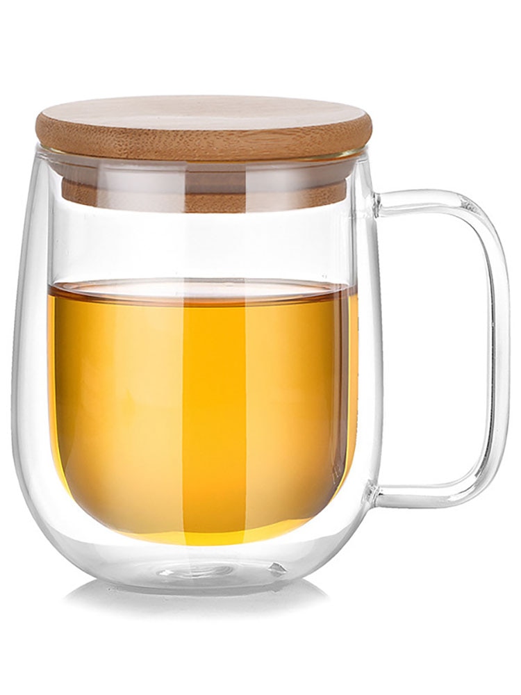 Double glass transparent coffee cup,Heat-resistant glass cup with lid，Dessert glassBeer mug office mug simple stylefree