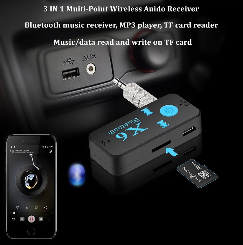 X6 Wireless Bluetooth5.0Audio Music Receiver Support TF C ard