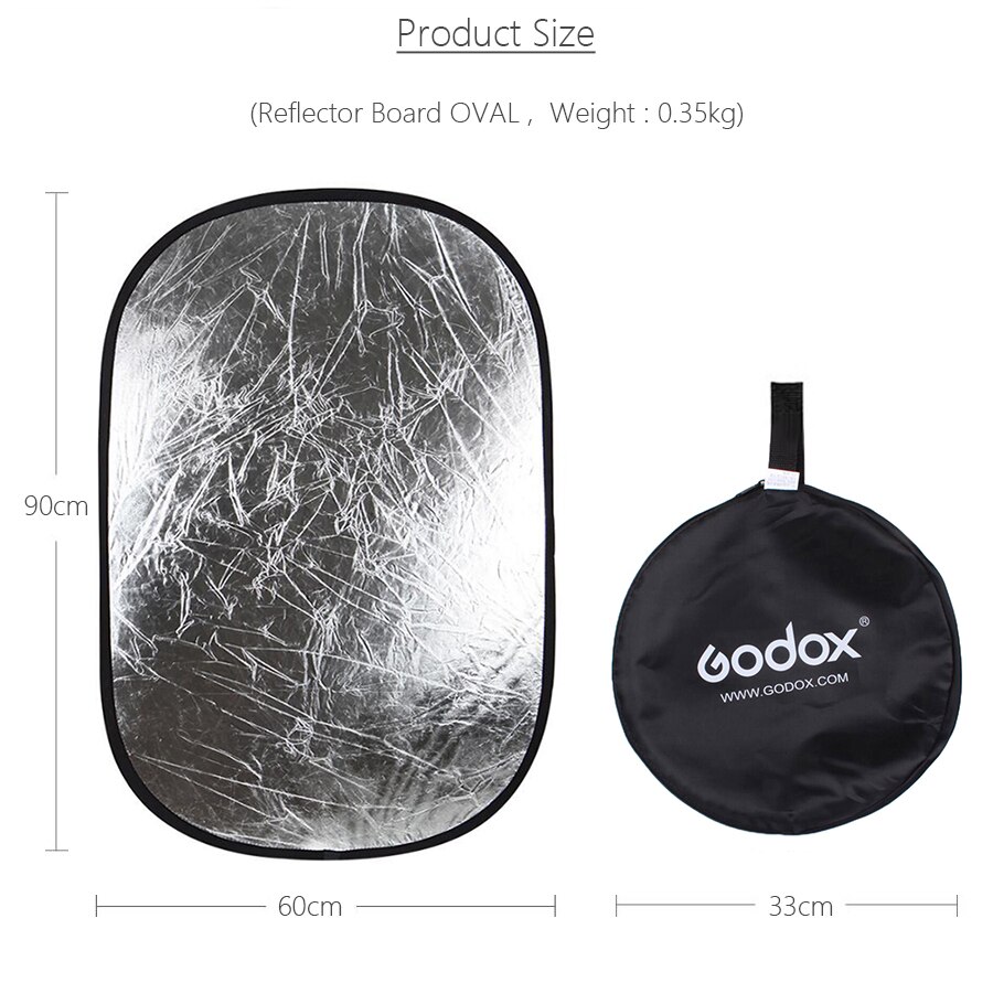 Godox 2 i 1 60 x 90cm bærbar sammenklappelig lys oval fotograferingsreflektor til studie 60 x 90cm