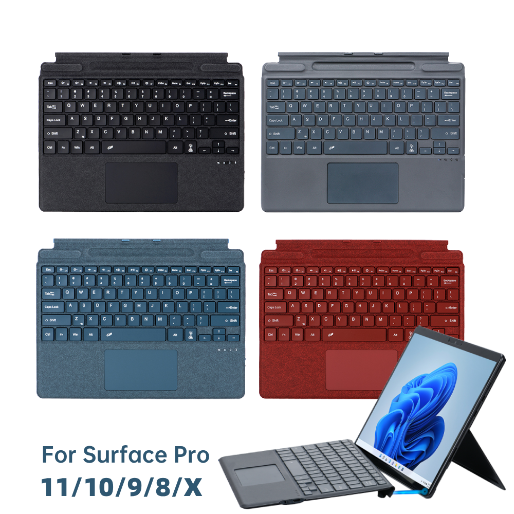 Magnetisch toetsenbord voor Surface Pro 11/10/9/8/X Slank Bluetooth draadloos toetsenbord met touchpad, pensleuf, achtergrondverlichting, Type C Charge