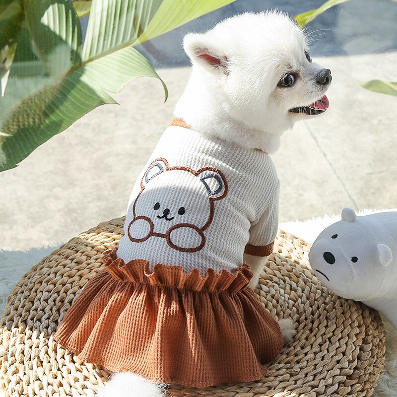 Camisa y vestido de perro a la , bonito oso, primavera y otoño, para cachorros pequeños y medianos, York, Chihuahua, Bulldog Francés, ropa de poliéster, XS-2XL: Dress / L
