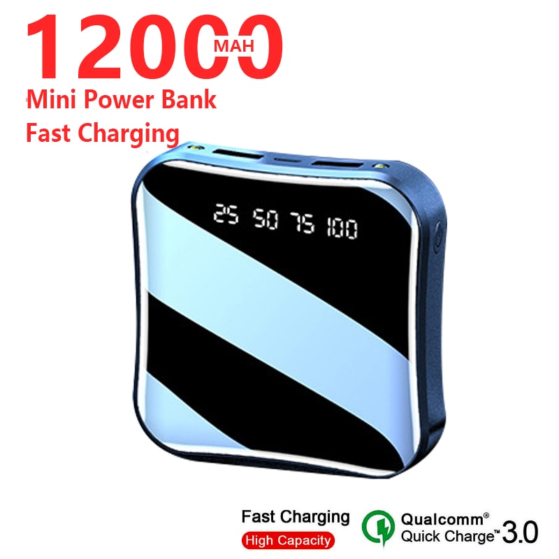 Mini Draagbare 12000Mah Power Bank Ultra Licht Snelle Lader Lcd Digitale Display Dual Usb Travel Power Bank Externe Batterij pack