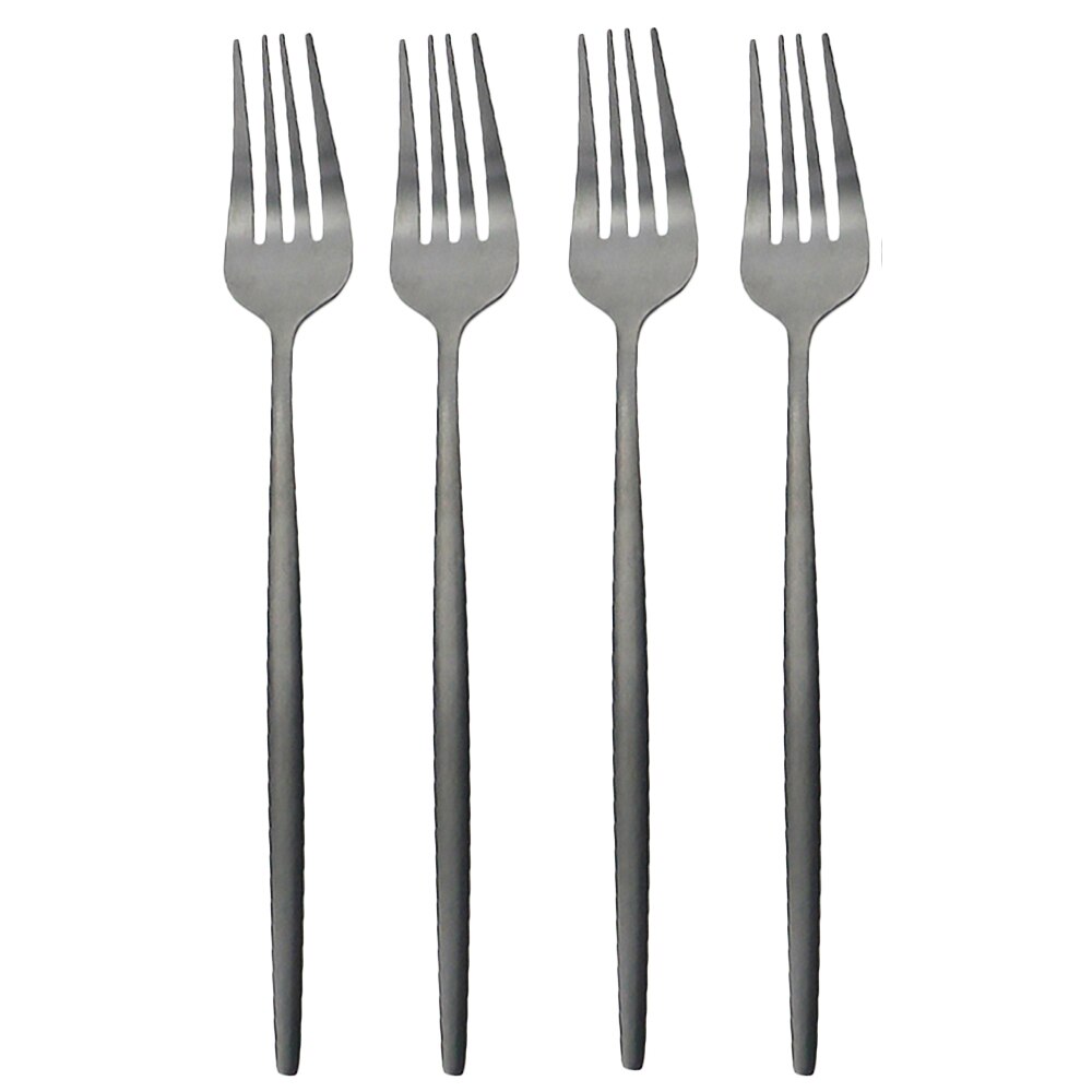 4Pcs Gold Matte Dinner Fork Cutlery 304 Stainless Steel Dinnerware Fork Silverware Kitchen Flatware 7 Color Tableware: 4Pcs Black