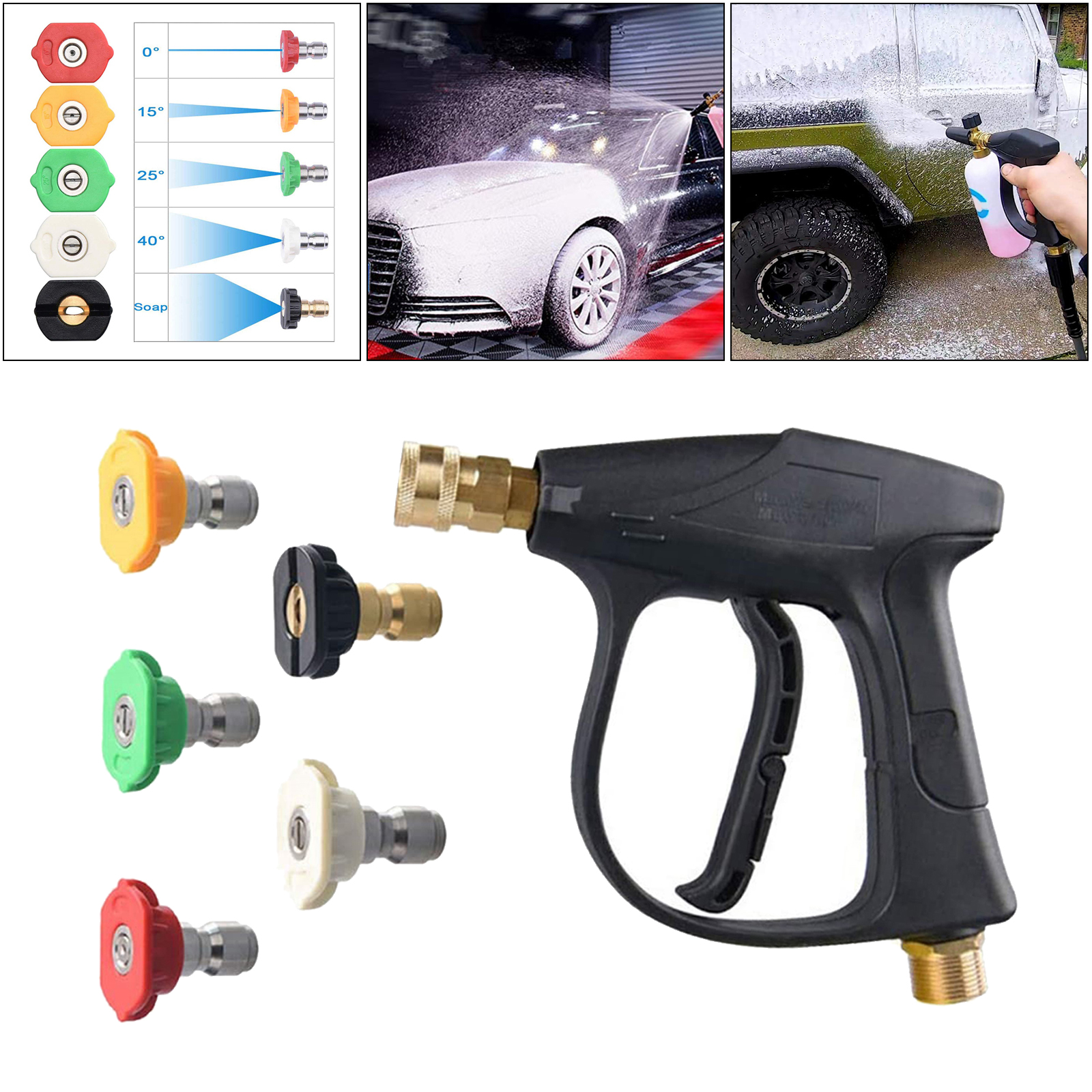 High Pressure Washer Gun 5000 PSI, Replacement for and Cold Water, Pressure Washer Swivel Fitting, 5 Nozzle Tips: with 5 nozzles