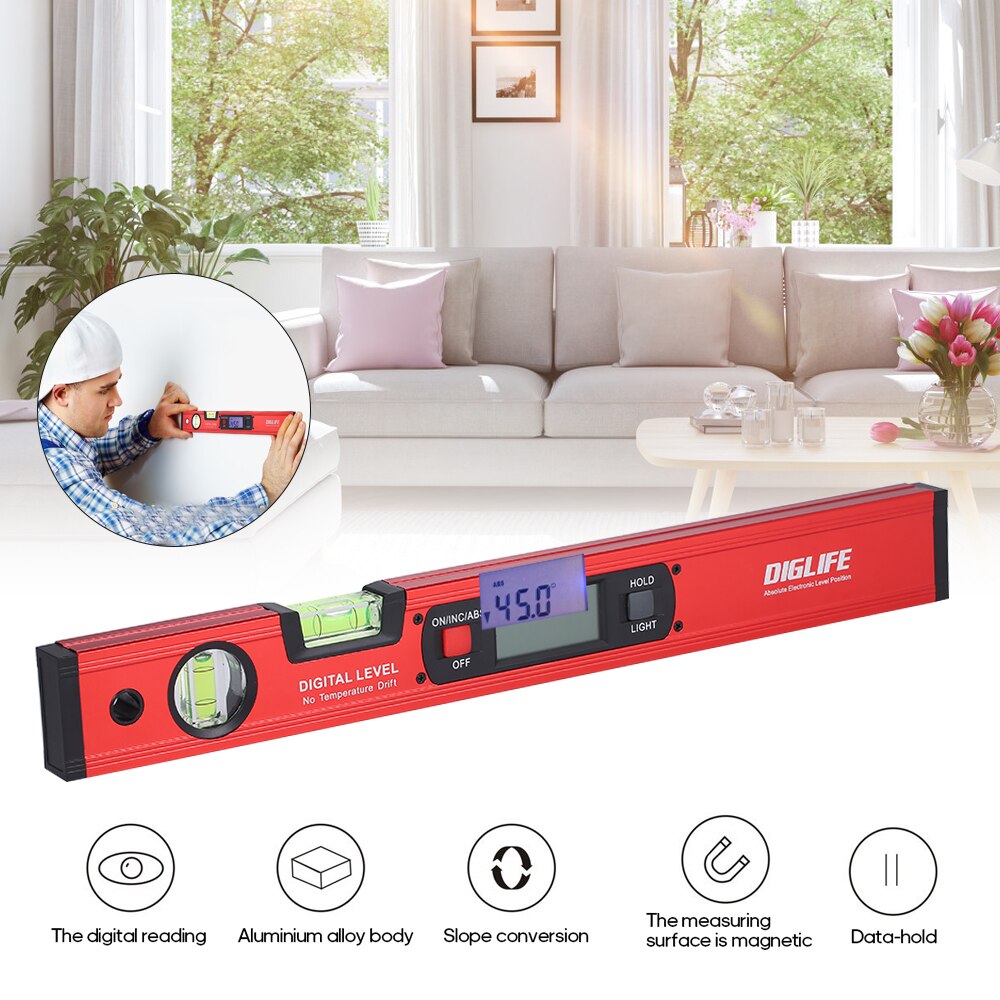 Digital Leveling Instrument 0-90°Angle Finder Level Meter Absolute Electronic Level Position with Vertical & Horizontal Bubble