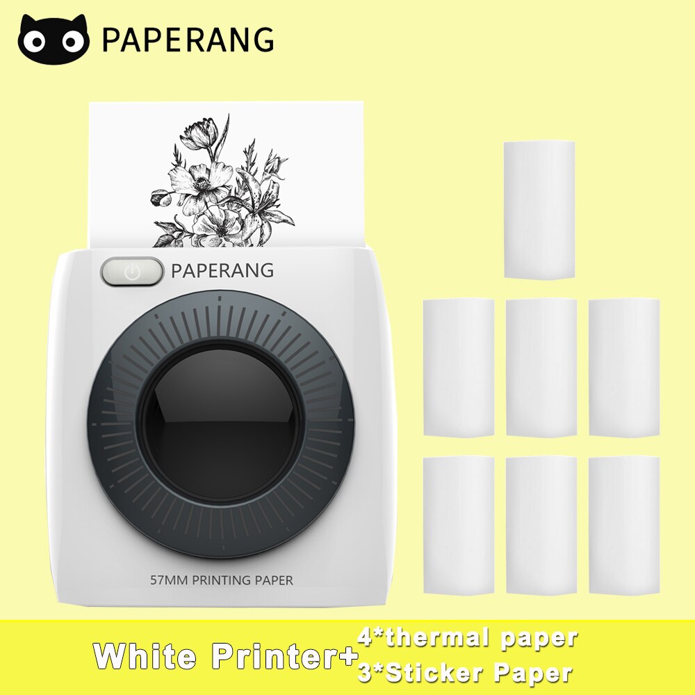 PAPERANG P2 Pocket Mini Printer 300dpi BT Wireless Printer Portable Thermal Printer for Photo Picture Receipt Label Sticker: W-7Rolls Paper
