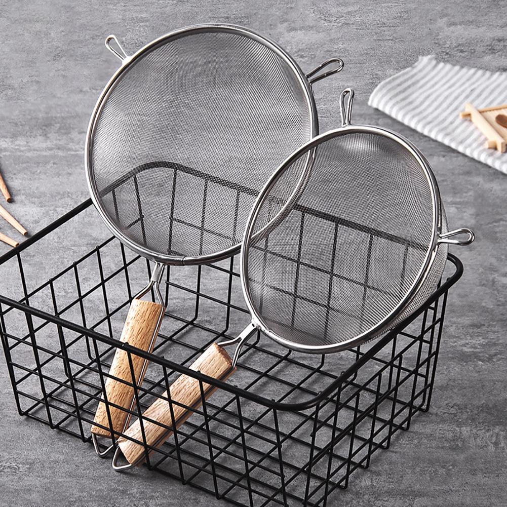 Wooden Handle Frying Food Oil Stainless Steel Screen Mesh Strainer Flour Sifter Sieve Filter Colander Skimme Kitchen Tools