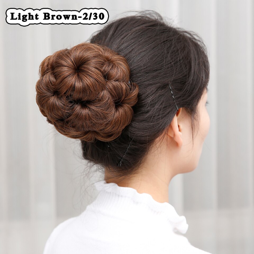 AILIADE 9 Colors Flower Style Synthetic Curly Hair Bun Donut Chignon Clip In Hairpiece Extensions Black Brown Golden Red: 2-30