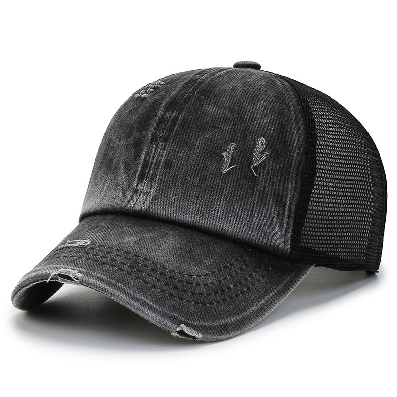 Gorra de béisbol de malla negra para mujer, sombrero de camionero, Snapback Vintage, tamaño ajustable: Negro