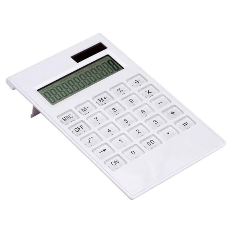 Ultra Thin Portable Thin AAA Battery Solar Powered Dual Power Calculator Screen 12 Digit Office Calculator, White: Default Title