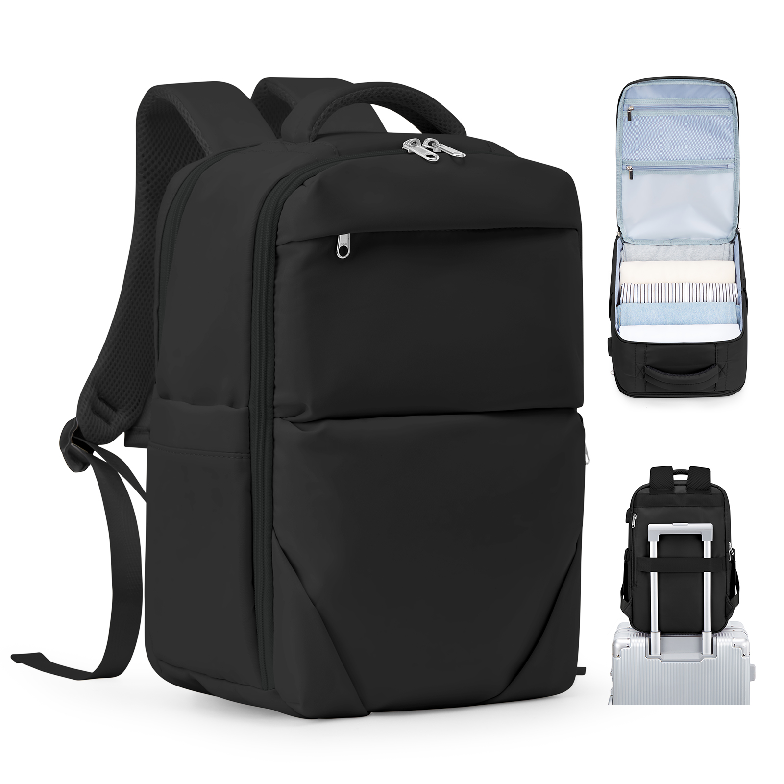 Bakcpack-maleta de viaje para mujer, bolsa de cabina de vuelo 40x20x25, mochila impermeable reforzada para viaje, de 14 pulgadas mochila para portátil, equipaje: Negro