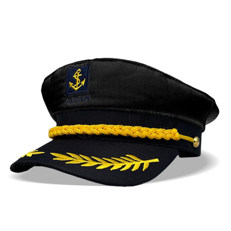 Sombrero de capitán marinero yate para adultos, sombrero de ajustable para hombres y mujeres, vestido de baile de maquillaje, evento, excelentes accesorios elegantes: Negro