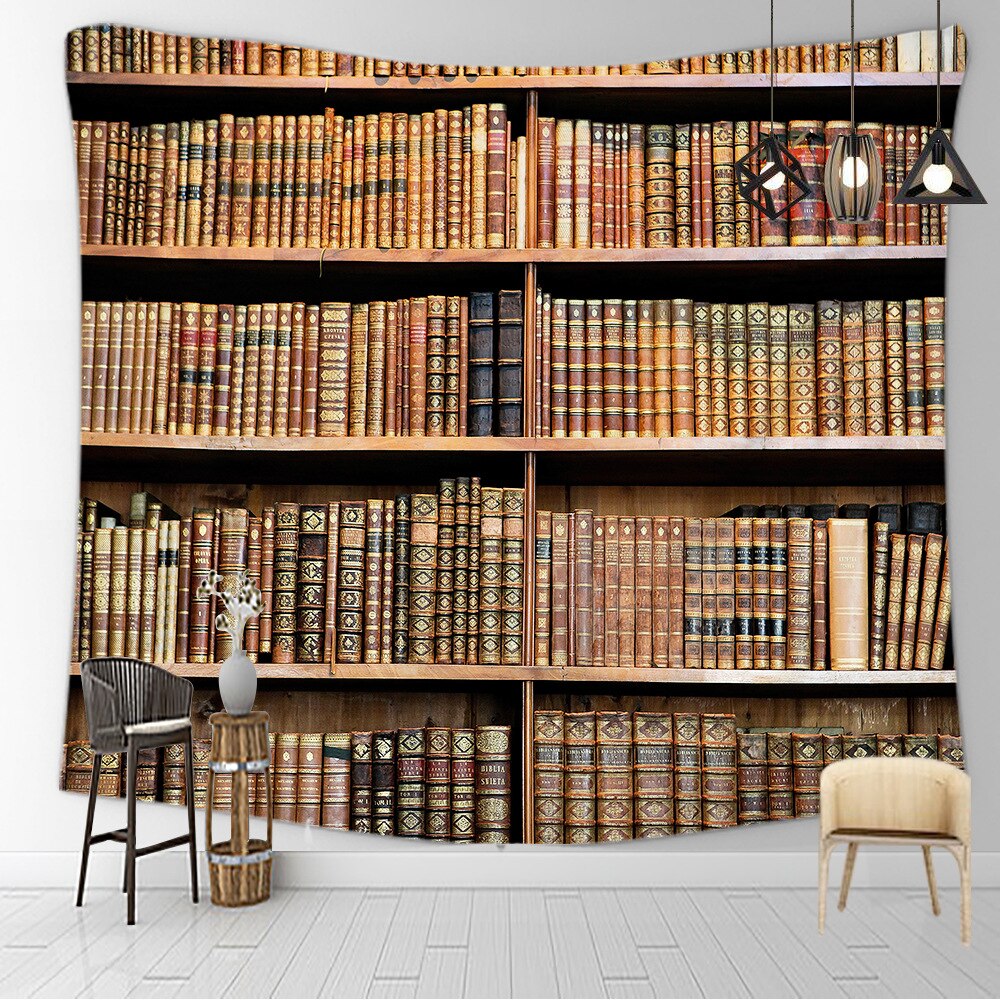 Bibliotek bok stor retro bild nattlampa gotisk barock rokokostil hängande trippy gobeläng väggdekor säng vardagsrum sovsal: 3 / 150cm x 200cm