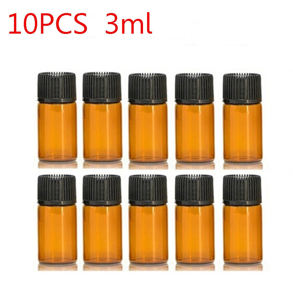 10PCS 1/2/3/5ml Glass Essential Oil Storage Bottle Vials Cosmetic Container Jar Orifice Brown Reducer & Cap Refillable Bottles: 3ML