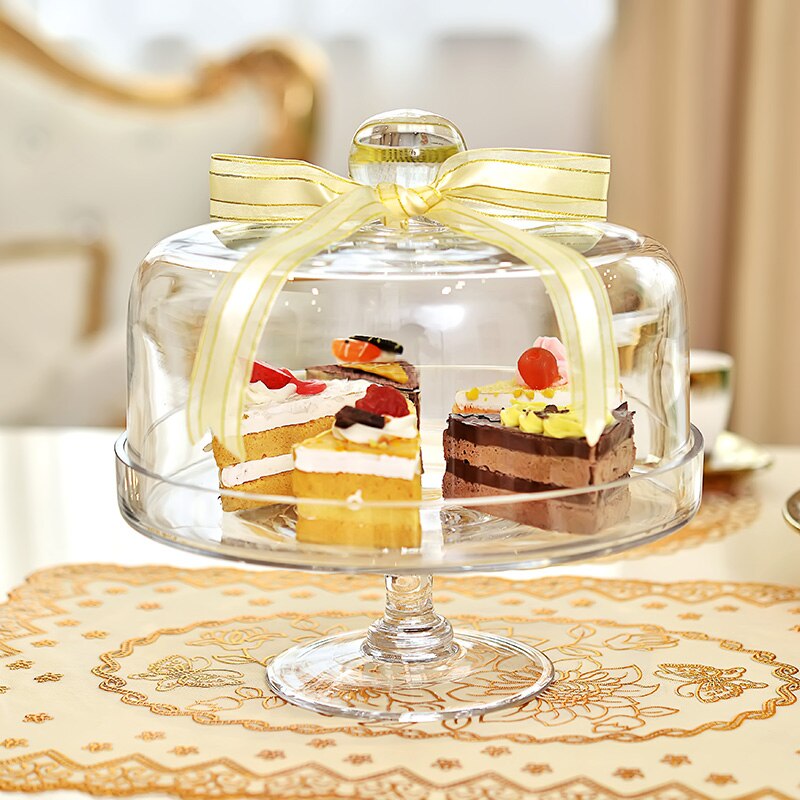Bandeja de cristal transparente minimalista para pastel de estilo europeo, bandeja alta para fruta, Bandeja de postres de decoración de cumpleaños para boda LB81304