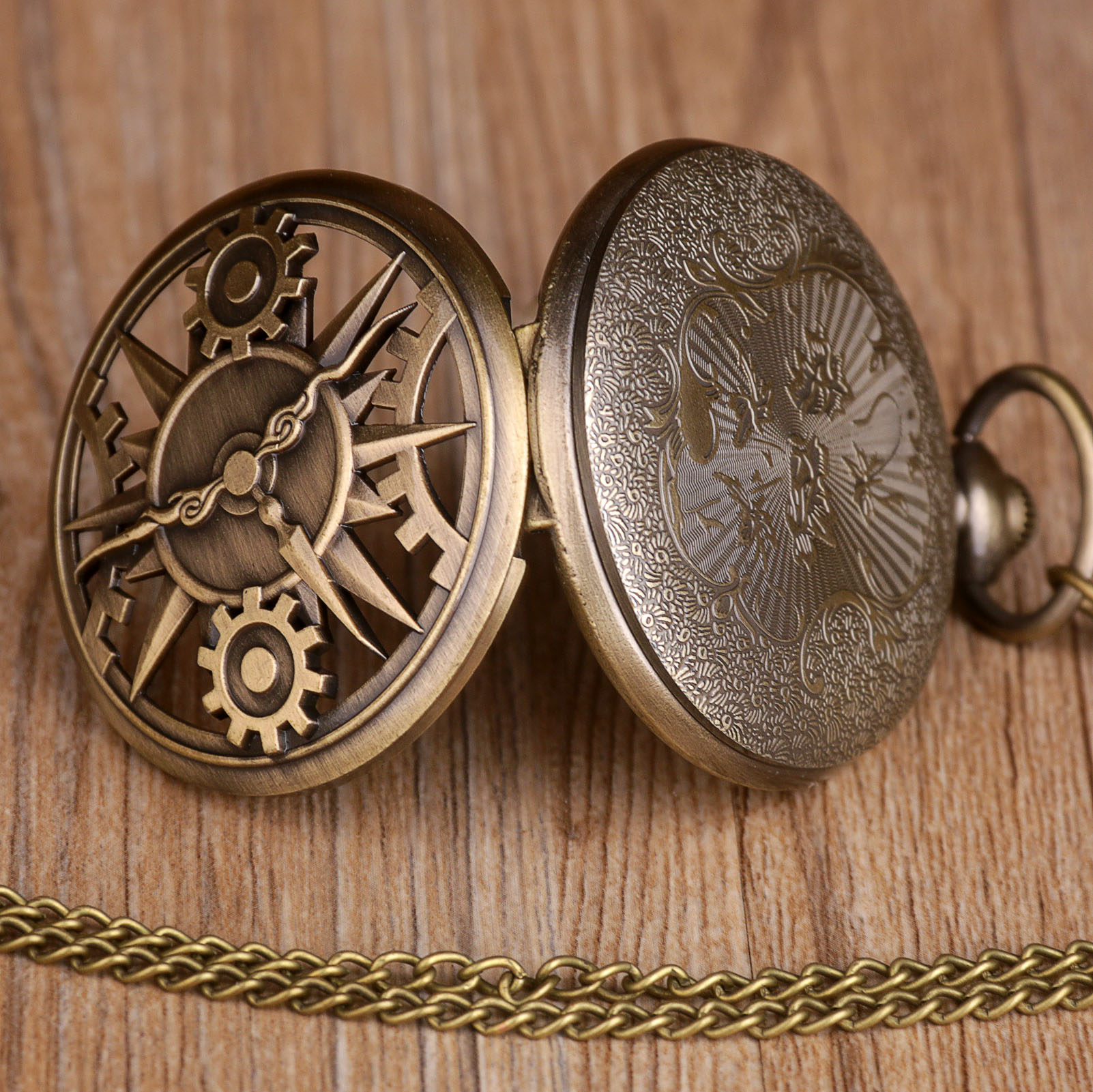 Mode Steampunk Retro Hollow Gear Beweging Quartz Zakhorloge Ketting Hanger Cadeau Chain Pocket Horloges Mens Boys