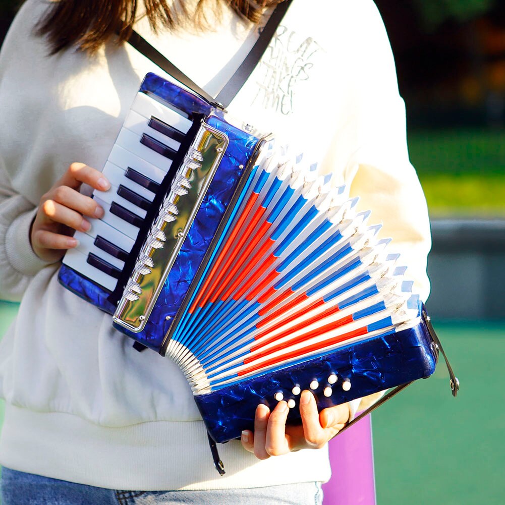 Mini Small 17-Key 8 Bass Accordion with Shoulder Strap Educational Musical Instrument for Beginner