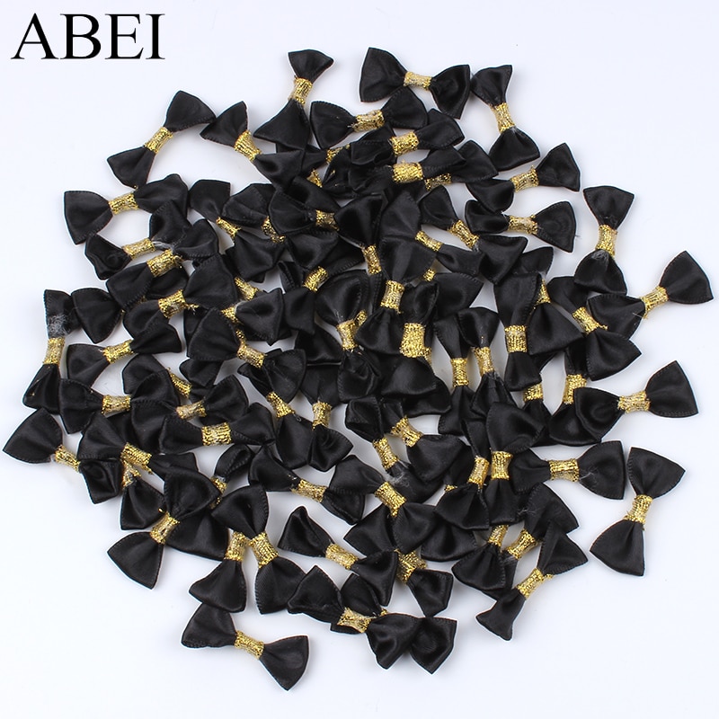 50 stks/partij Handgemaakte Mini Black Bows Satijnen Lint Strikjes Voor Scrapbooking Wedding Decors Kleding Accessoires DIY Naaien Ambacht