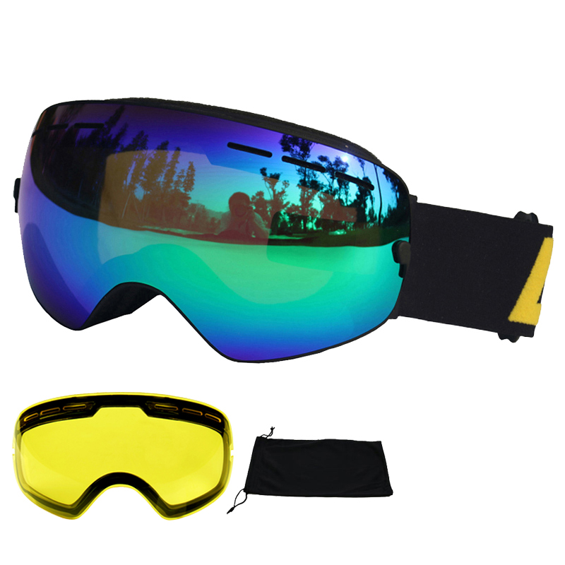 LOCLE Antibeschlag-Skibrille, UV400, Skibrille, doppellagig, zum Skifahren, Snowboarden, Schneebrille, Skibrille mit einer aufhellenden Linse: verrotten