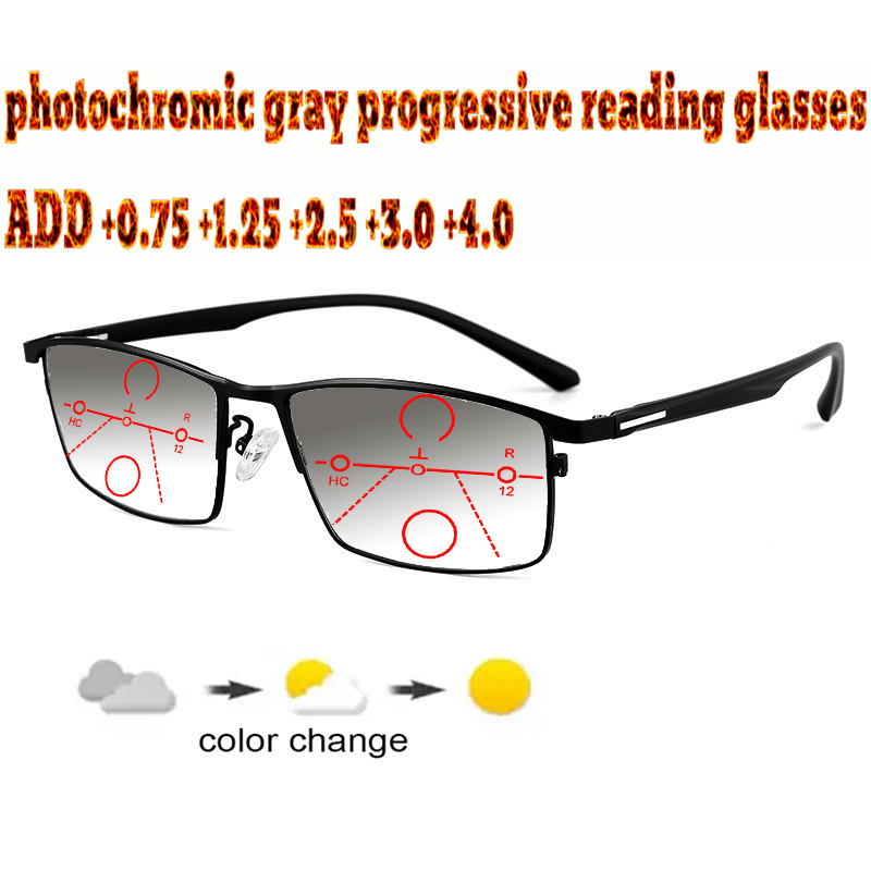 Meekleurende Grijs Progressieve Multifocale Leesbril Business Vrouwen Halfrim Frame Tr90 + 1.0 + 1.5 + 1.75 + 2.0 + 2.5 + 3 + 3.5 + 4