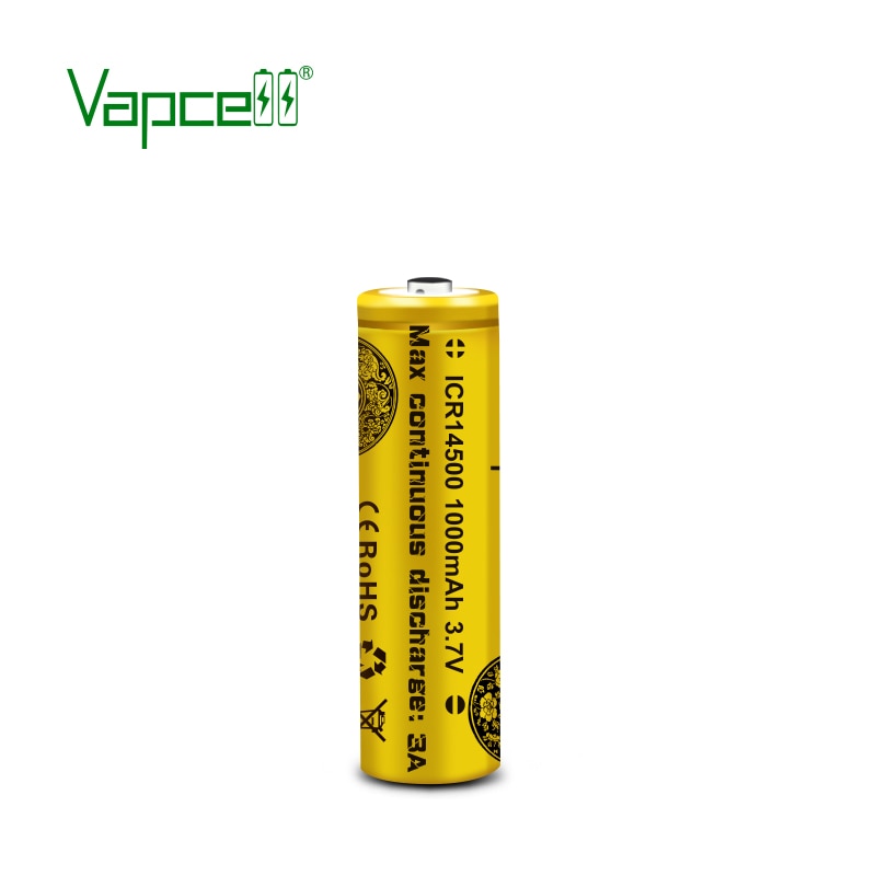 Vapcell original mini lithium 3.7V battery 14500 1000mah 3A rechargeable battery button top ( add a pointed )